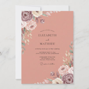 Gedämpfte Mauve-Ranunculus-Eukalyptus-Hochzeit Einladung