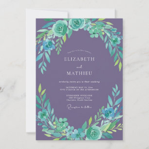 Gedämpfte Mauve-Teal-Kranz-Hochzeit Einladung