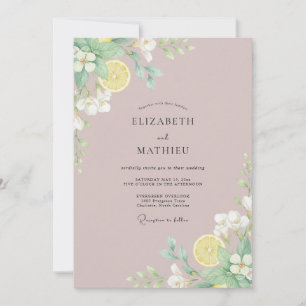 Gedämpfte Mauve-Zitrone-Eukalyptus-Hochzeit Einladung