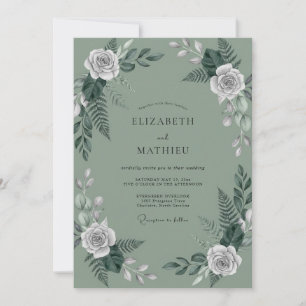 Gedämpfte Oliven-Farn-Hochzeit Einladung