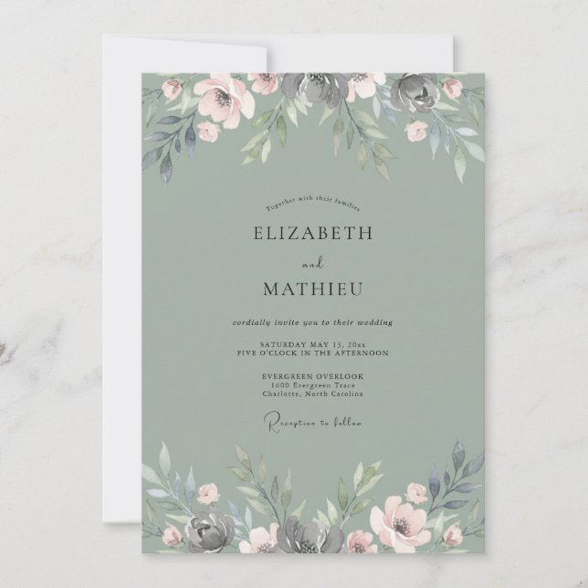 Gedämpfte Olivenblatt-Hochzeit Einladung (Vorderseite)