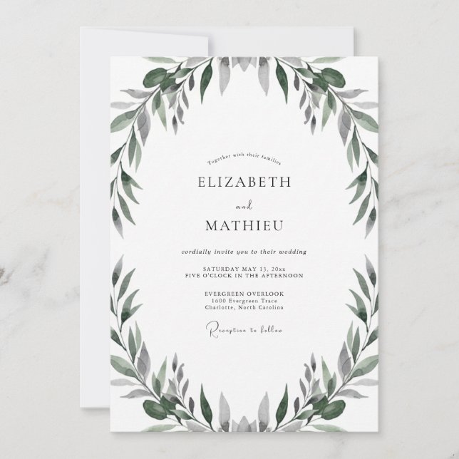 Gedämpfte Olivenblatt-Hochzeit Einladung (Vorderseite)