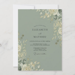 Gedämpfte Olivenzweig-Eukalyptus-Hochzeit Einladung