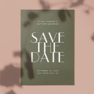 Gedämpfte Olivgrüne Waldhochzeit   Foto & QR Save The Date
