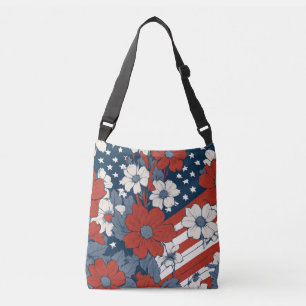 Gedämpfte Pastell-Amerikanische Flagge und Blumen Tragetaschen Mit Langen Trägern