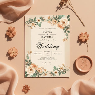 Gedämpfte Pfirsichblüten-Bogenhochzeit Einladung