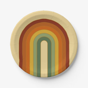 Gedämpfte Retro-Groovy-geschichtete Regenbogen-Run Pappteller
