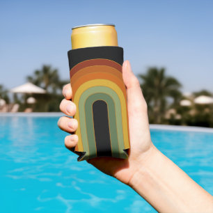 Gedämpfte Retro-Siebziger-Jahre Groovy-Regenbogen Selters Dosenkühler