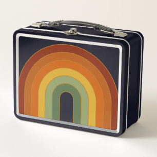Gedämpfte Retro-Siebziger-Jahre-Regenbogen-Schwarz Metall Brotdose