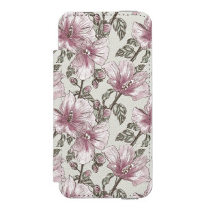 Gedämpfte rosa Hibiskusblüten Muster Incipio Watson™ iPhone 5 Geldbörsen Hülle