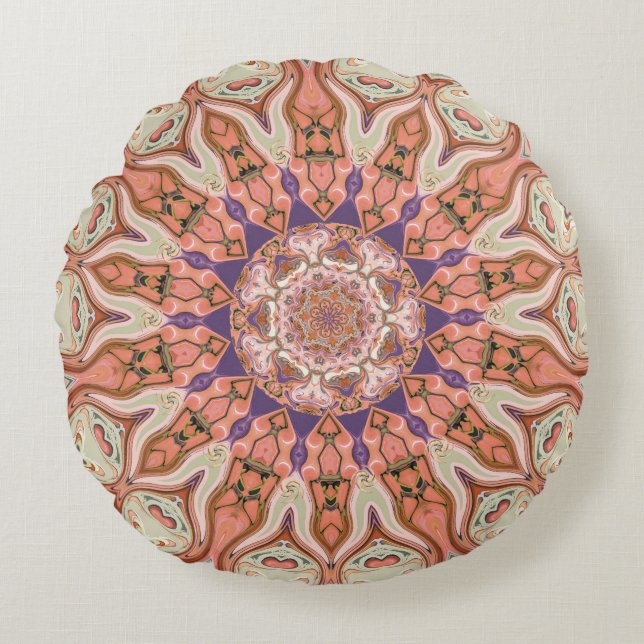 Gedämpfte Rosa-Mandala-rundes Wurfs-Kissen Rundes Kissen (Vorderseite)