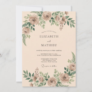 Gedämpfte Rosen Botanische Aquarell-Hochzeit Einladung