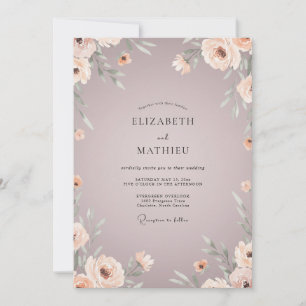 Gedämpfte Rosige Ätherische Blumenhochzeit Einladung