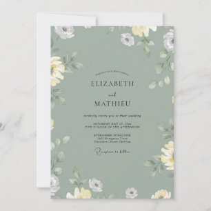 Gedämpfte Salbei-Gelb-Wildblumen-Hochzeit Einladung