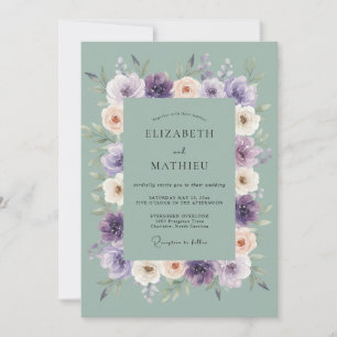 Gedämpfte Salbei-Lavendel-Blumenhochzeit Einladung