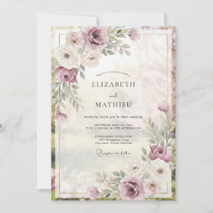 Gedämpfte Staubige Mauve Blatt Hochzeit Einladung