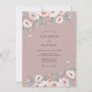 Gedämpfte Staubige Mauve-Pfingstrosen-Hochzeit Einladung