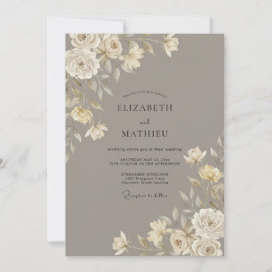 Gedämpfte Taupe-Blüten-Hochzeit Einladung