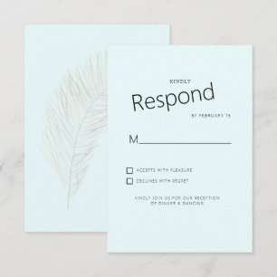 Gedämpfte tropische Palm-Eisblaue Hochzeit RSVP Karte