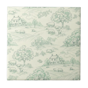 Gedämpfter grüner pastoraler Bauernhof-Toile-Druck Fliese