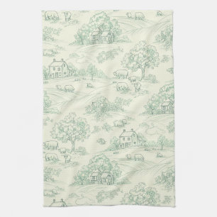 Gedämpfter grüner pastoraler Bauernhof-Toile-Druck Geschirrtuch