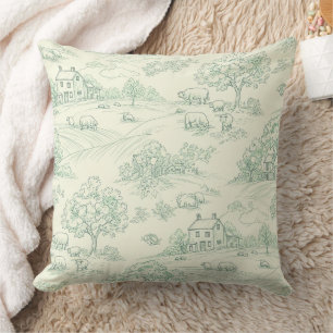 Gedämpfter grüner pastoraler Bauernhof-Toile-Druck Kissen