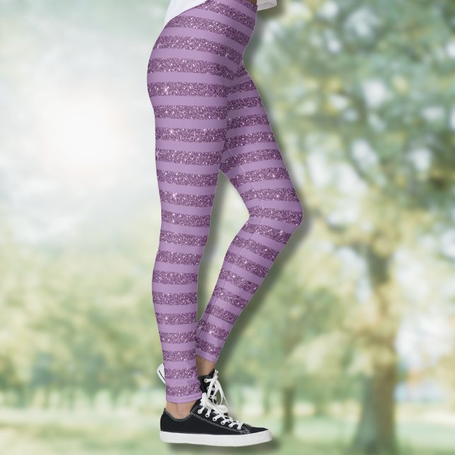 Gedämpfter Maulbeer-Glitter-Stil horizontale Strei Leggings (Von Creator hochgeladen)