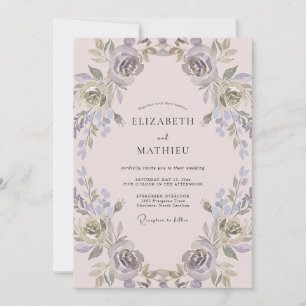 Gedämpfter Mauve-Lilakranz-Hochzeit Einladung
