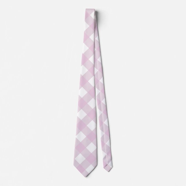 gedämpfter pastellrosa weiß kariert Gingham-Druck Krawatte (Vorderseite)