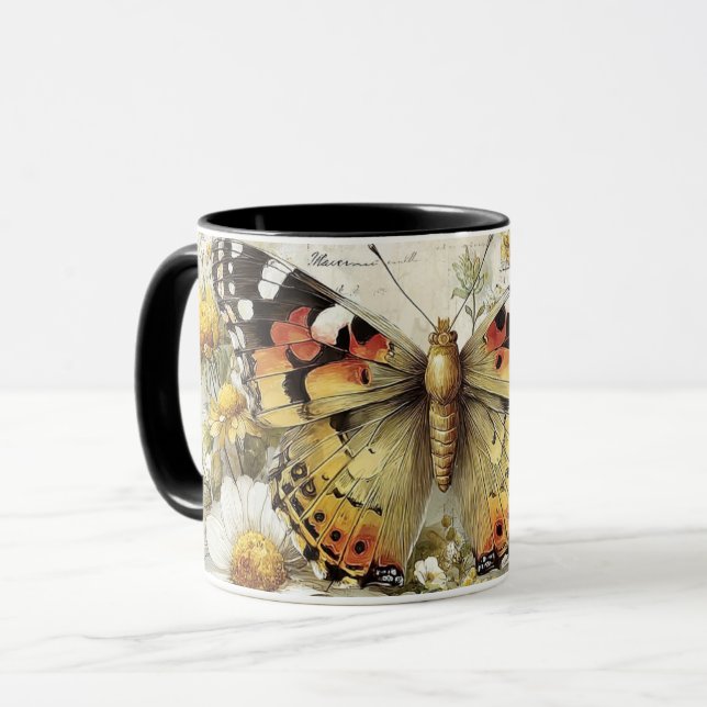gedämpfter Schmetterling mit Blumen Tasse (Vorderseite Links)