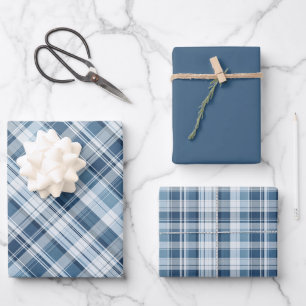 Gedämpfter Winter-Tartan-Karo in Blautönen... Geschenkpapier Set