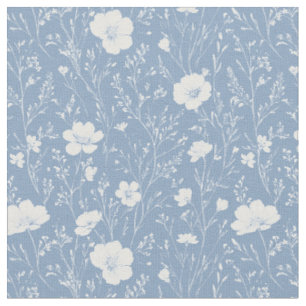 Gedämpftes Blau-Weiß-Wildblumenmuster Stoff