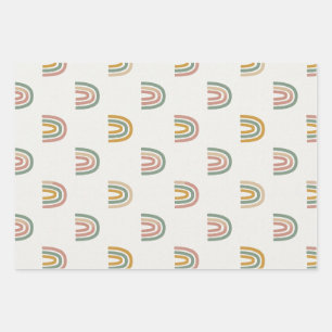 Gedämpftes Boho-Regenbogen-Scandi-Muster Geschenkpapier Set
