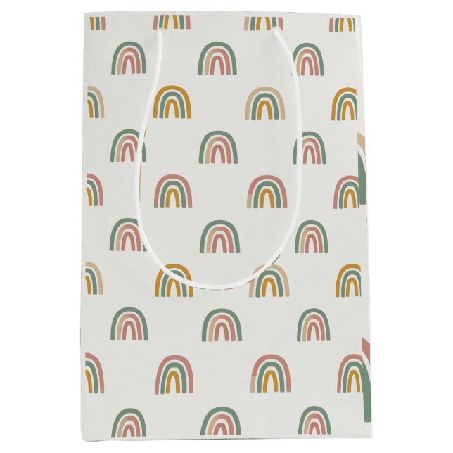 Gedämpftes Boho-Regenbogen-Skandi-Muster  Mittlere Geschenktüte (Vorderseite)