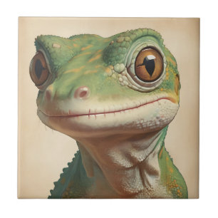 Gedämpftes Gecko-Retro-Porträt Fliese