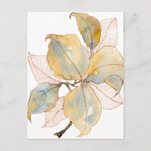 Gedämpftes Gold Blau Wasserfarbe Botanische Blätte Postkarte