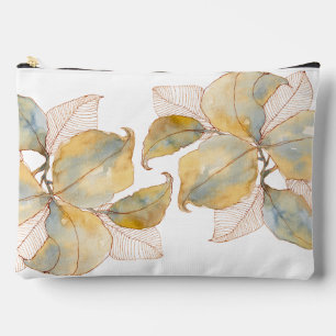Gedämpftes Gold Blau Wasserfarbe Botanische Blätte Zubehörtasche