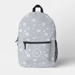 Gedämpftes Grau-Weiß-Wildblumenmuster  Bedruckter Rucksack