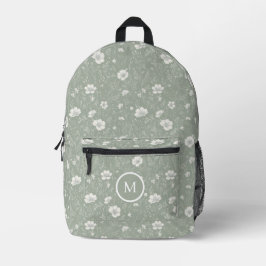 Gedämpftes Grün-Weiß-Wildblumenmuster  Bedruckter Rucksack