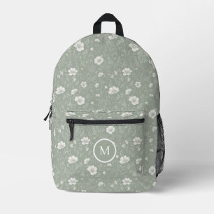 Gedämpftes Grün-Weiß-Wildblumenmuster Bedruckter Rucksack