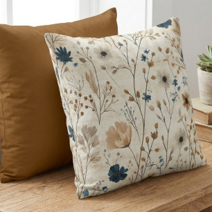 Gedämpftes Indigo und Bernstein Herbst Wildblumen  Kissen