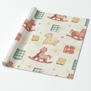 Gedämpftes Karo-Schaukelpferd-Cottage-Muster Geschenkpapier