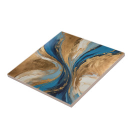 Gedämpftes Kupfer- und blaues Marmor-Abstrakt Fliese