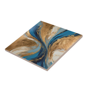 Gedämpftes Kupfer- und blaues Marmor-Abstrakt Fliese