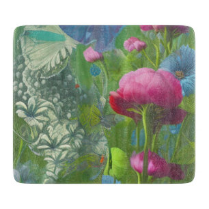 Gedämpftes Rosa, Blau und Weiß floral Schneidebrett