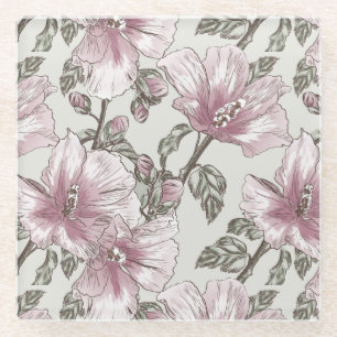 Gedämpftes rosa Hibiskus-Blumen-Muster Glasuntersetzer