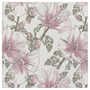 Gedämpftes rosa Hibiskus-Blumen-Muster Stoff