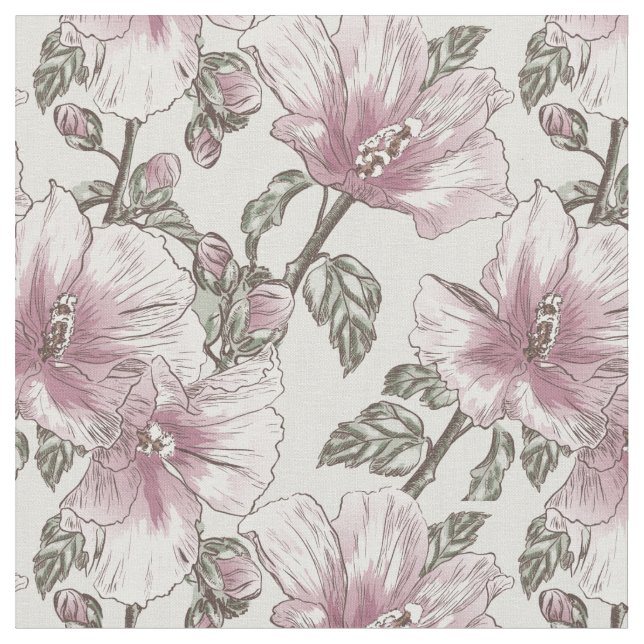 Gedämpftes rosa Hibiskus-Blumen-Muster Stoff (Nahaufnahme)