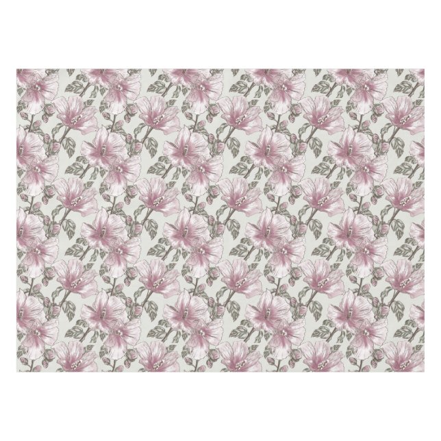 Gedämpftes rosa Hibiskus-Blumen-Muster Tischdecke (Vorderseite (Horizontal))
