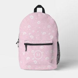 Gedämpftes Rosa und Weißes Wildblumenmuster  Bedruckter Rucksack